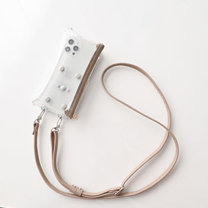 シュリンクレザー 本革 スマホ用ショルダーストラップ シルバー金具 約75～134cm
