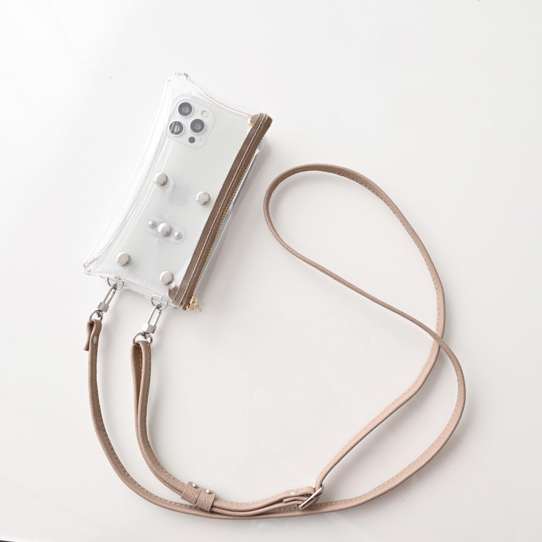 シュリンクレザー 本革 スマホ用ショルダーストラップ シルバー金具 約75～134cm