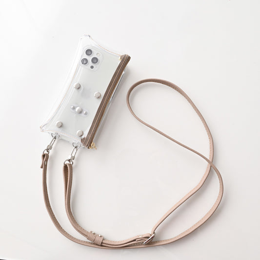 シュリンクレザー 本革 スマホ用ショルダーストラップ シルバー金具 約75～134cm