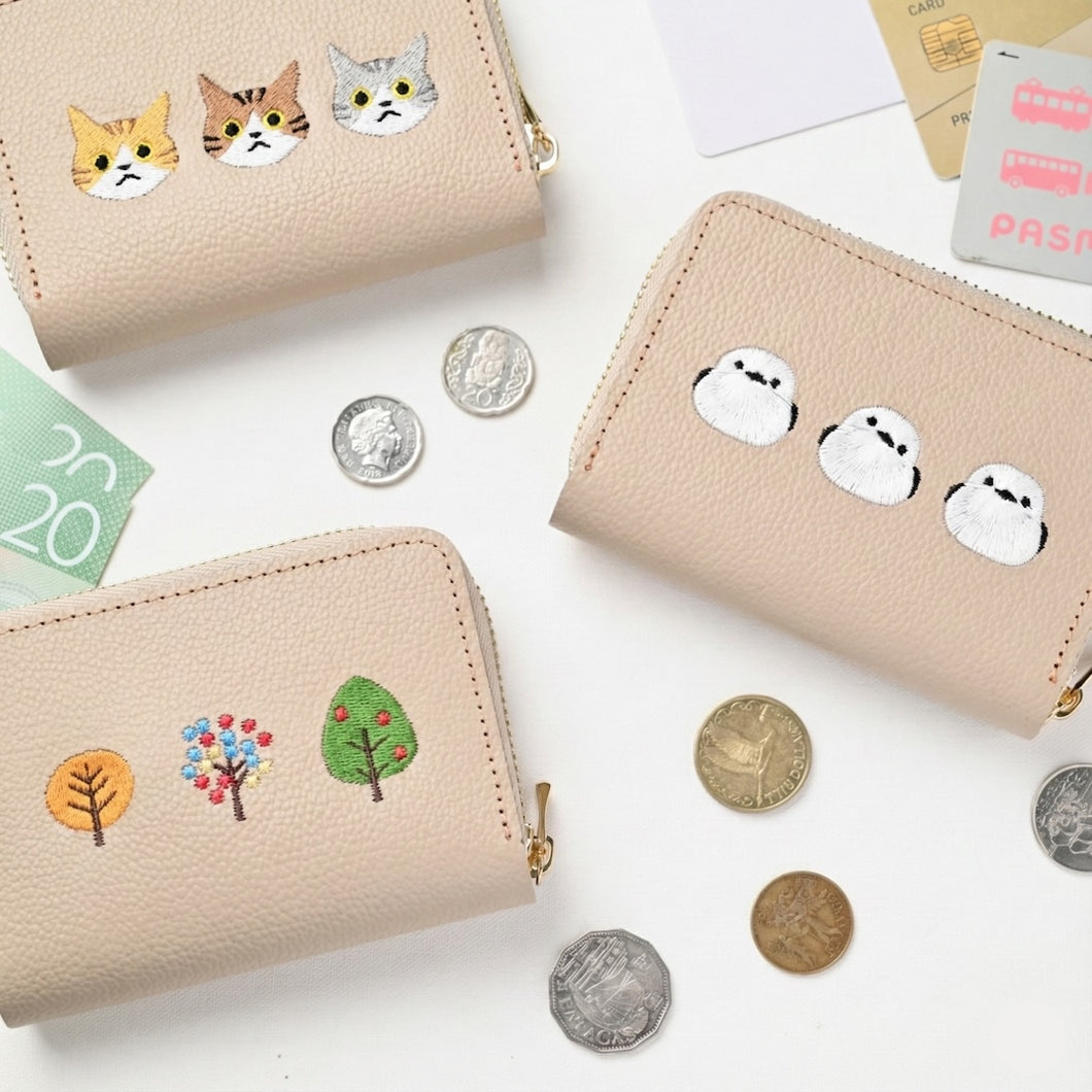 サンポ刺繍 お札が折れない コンパクトウォレット 【 シュリンクレザー 刺繍 】 本革 姫路レザー TKM