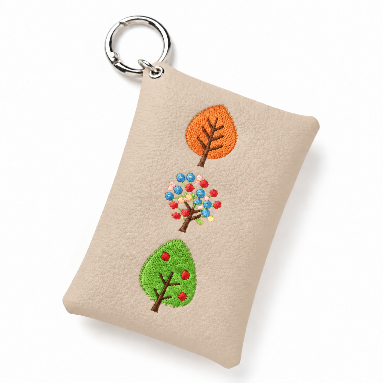 サンポ刺繍 マルチポーチ 【 シュリンクレザー 刺繍 】 カード収納 小物入れ