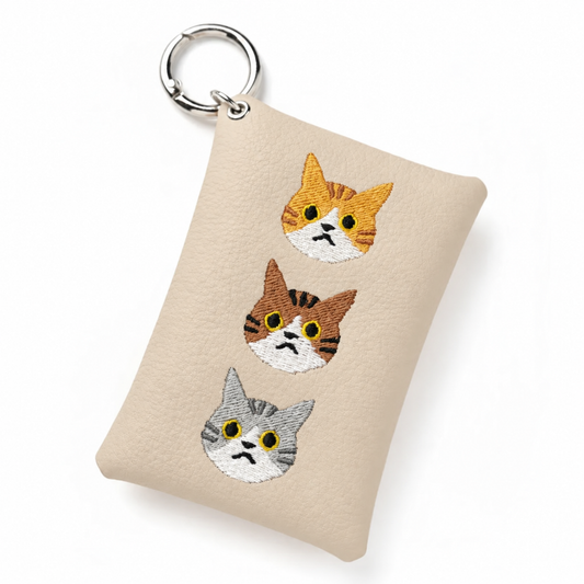 サンポ刺繍 マルチポーチ 【 シュリンクレザー 刺繍 】 カード収納 小物入れ