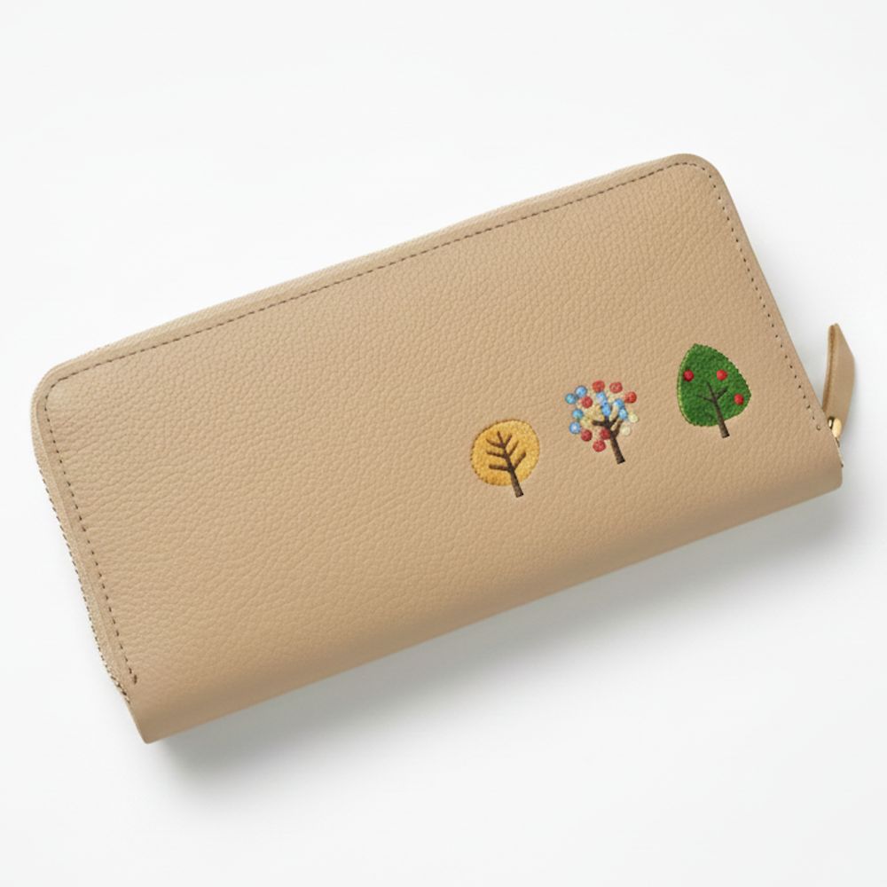 サンポ刺繍 じゃばら式 ロングウォレット 【 シュリンクレザー 刺繍 】長財布 本革 姫路レザー TKM