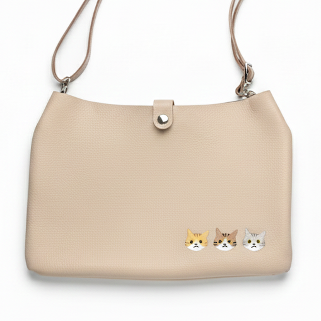 サンポ刺繍 ショルダーバッグ 【 シュリンクレザー 刺繍 】姫路レザー 長さ調節可ストラップ ポシェット