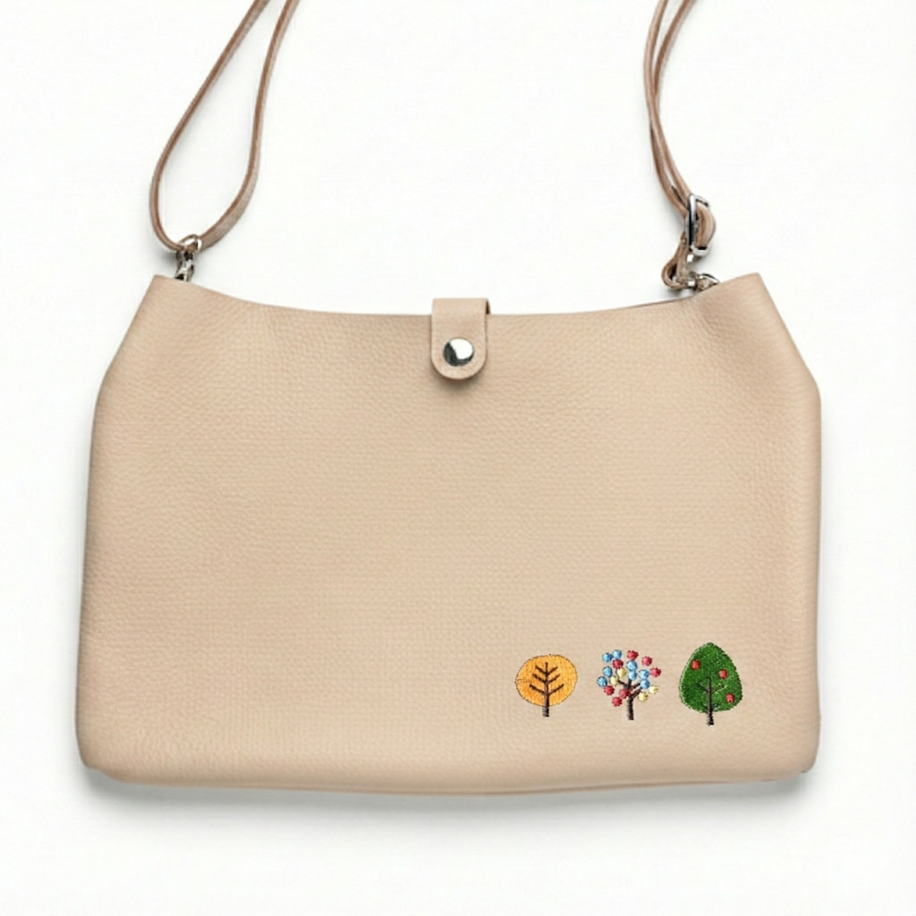 サンポ刺繍 ショルダーバッグ 【 シュリンクレザー 刺繍 】姫路レザー 長さ調節可ストラップ ポシェット