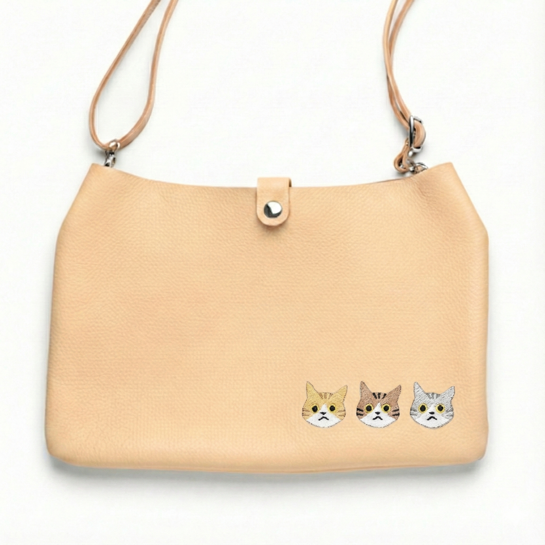 サンポ刺繍 ショルダーバッグ 【 シュリンクレザー 刺繍 】姫路レザー 長さ調節可ストラップ ポシェット