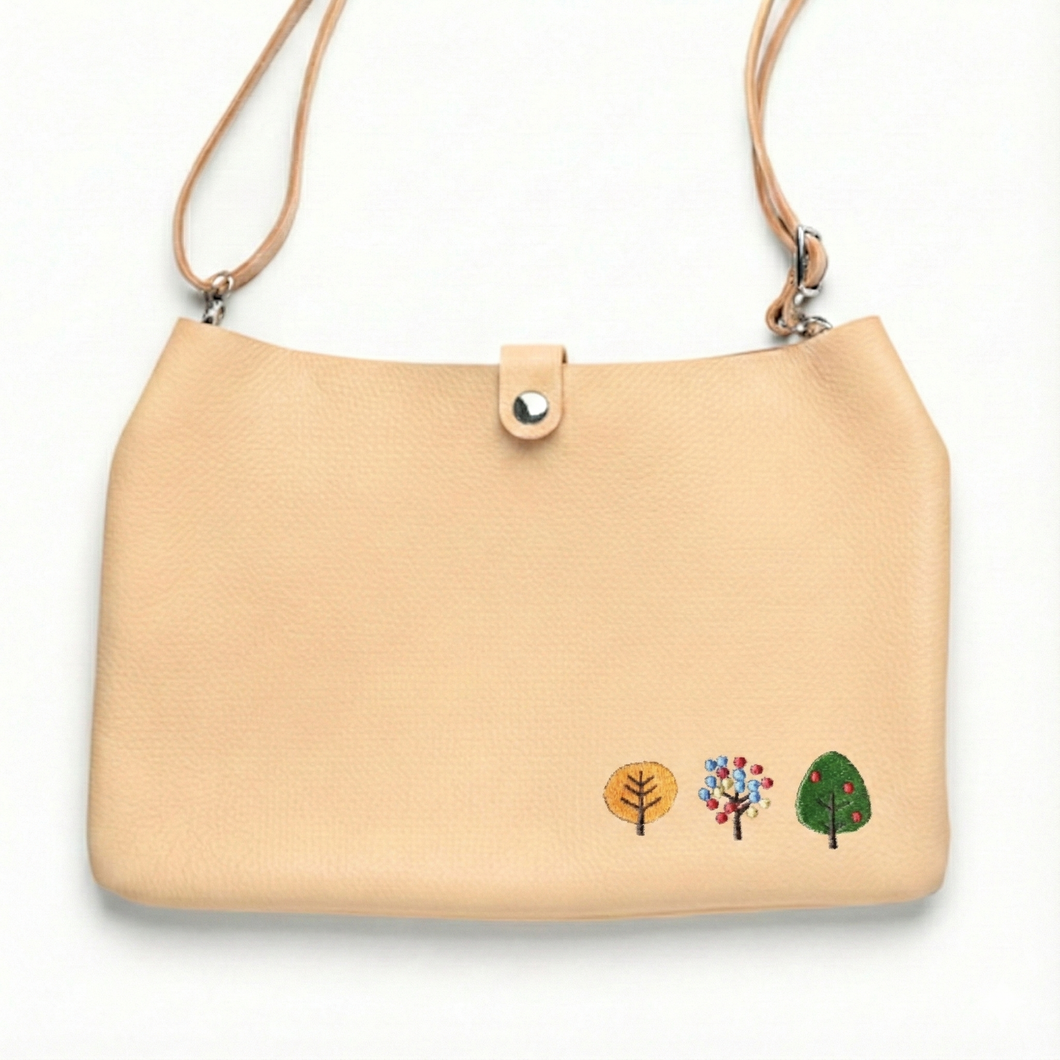 サンポ刺繍 ショルダーバッグ 【 シュリンクレザー 刺繍 】姫路レザー 長さ調節可ストラップ ポシェット