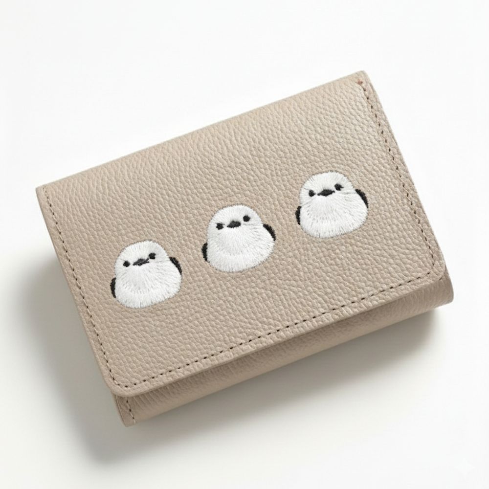 サンポ刺繍 シンプル 三つ折り財布 【 シュリンクレザー 刺繍 】 ミニ財布 ミニウォレット コンパクトウォレット 本革