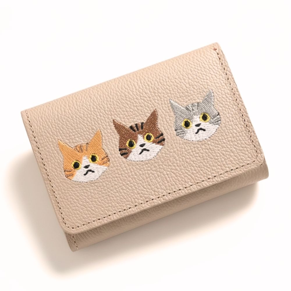 サンポ刺繍 シンプル 三つ折り財布 【 シュリンクレザー 刺繍 】 ミニ財布 ミニウォレット コンパクトウォレット 本革