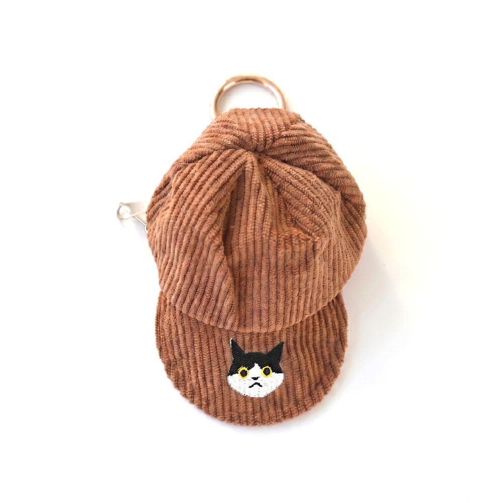 コーデュロイ キャップポーチ 刺繍 猫 小物入れ