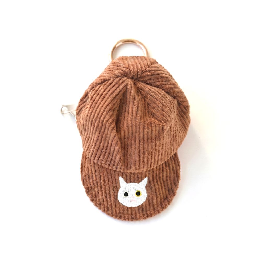 コーデュロイ キャップポーチ 刺繍 猫 小物入れ