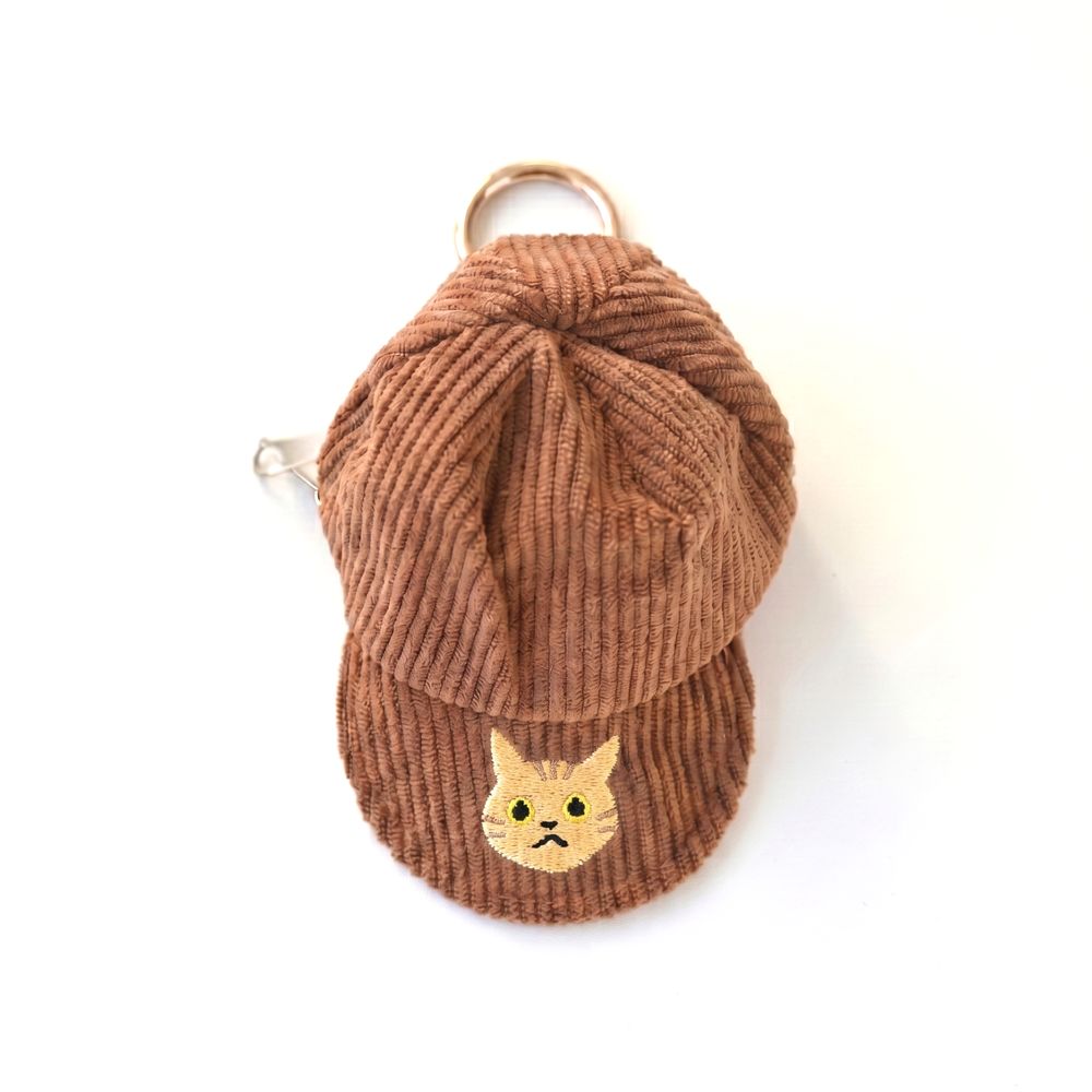 コーデュロイ キャップポーチ 刺繍 猫 小物入れ