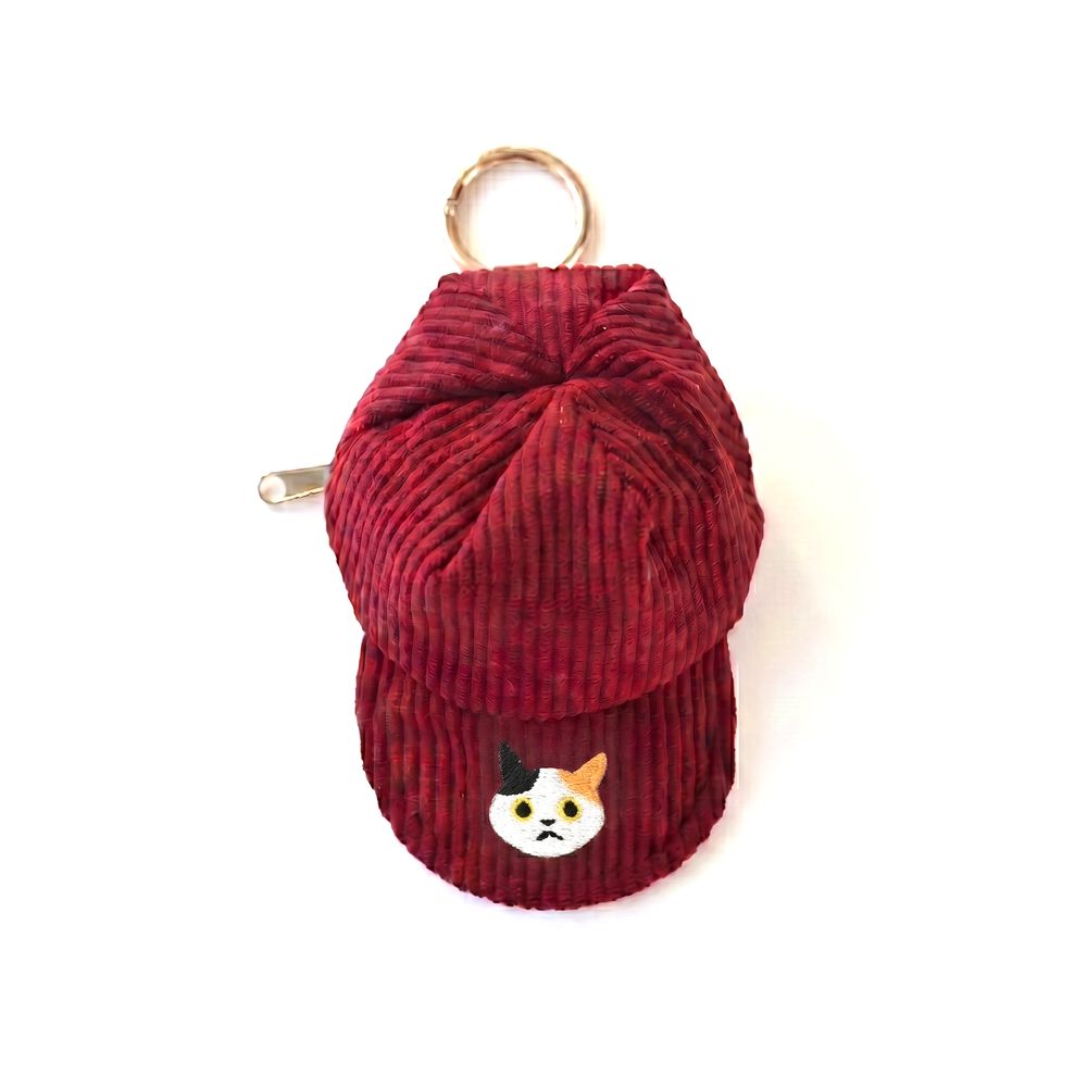 コーデュロイ キャップポーチ 刺繍 猫 小物入れ