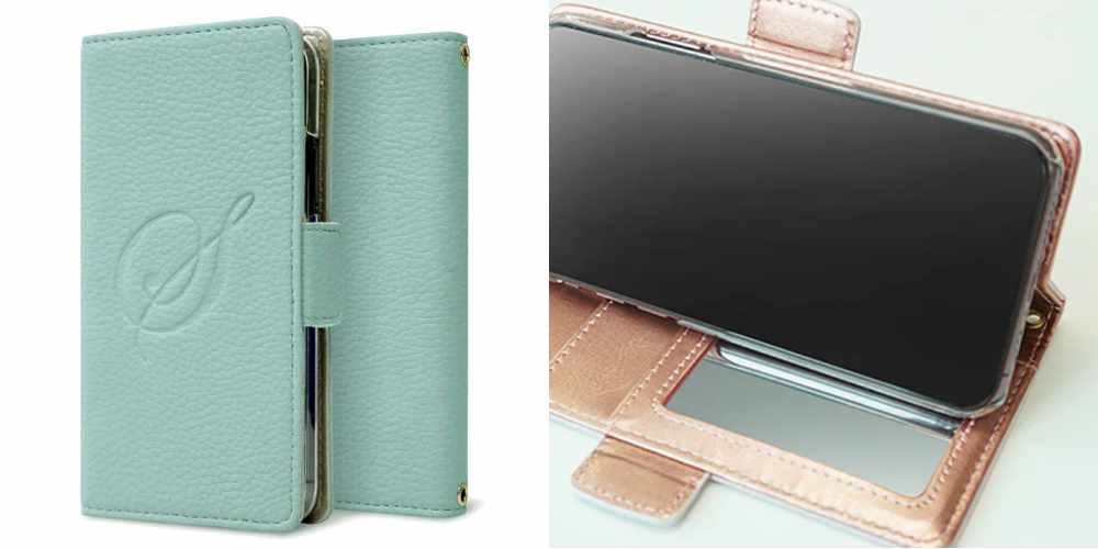 くすみカラー ミラー＆スタンド機能付＋イニシャル – スマホカバー館