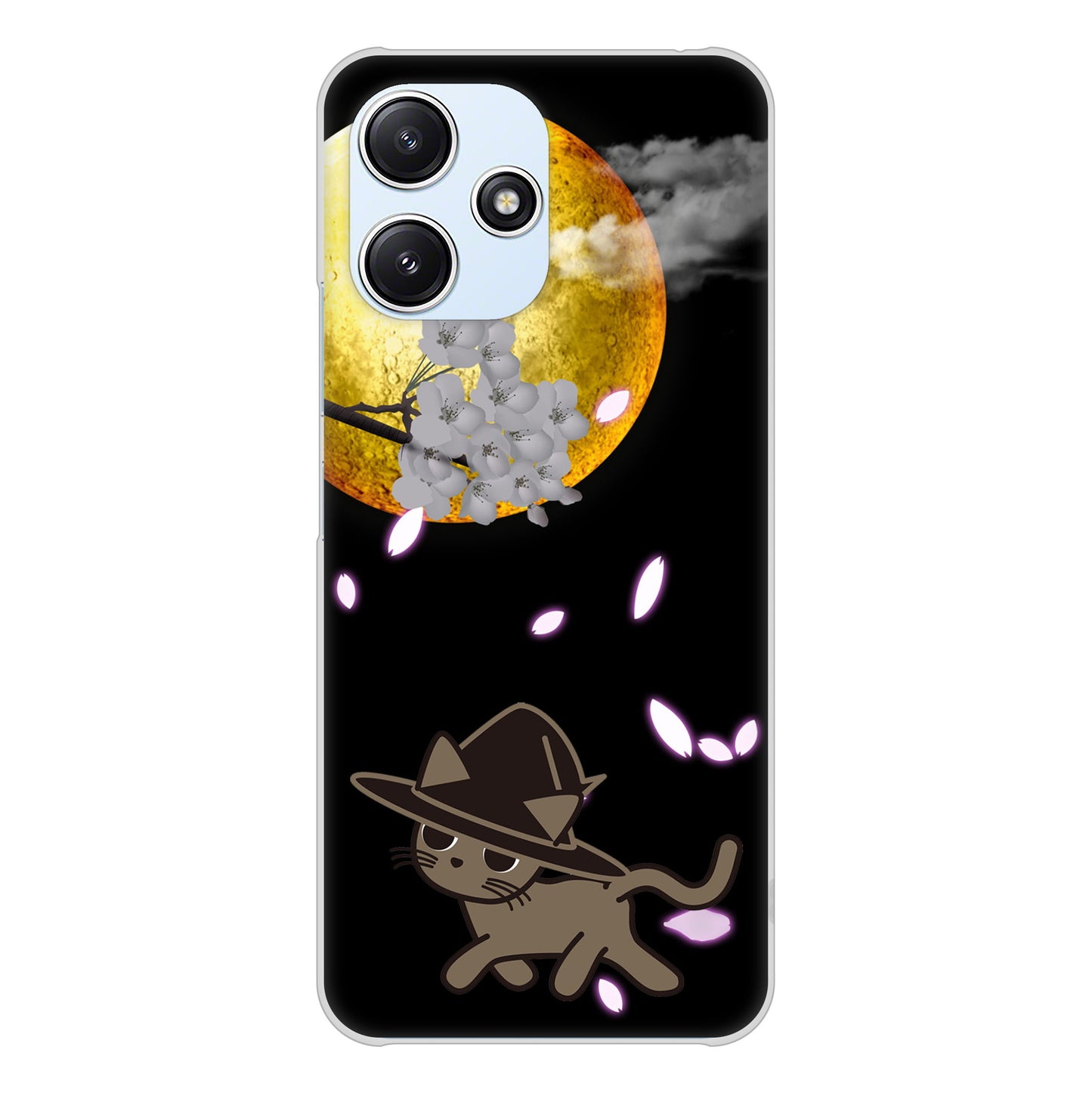 Redmi 12 5G XIG03 au 高画質仕上げ 背面印刷 ハードケース夜とネコ
