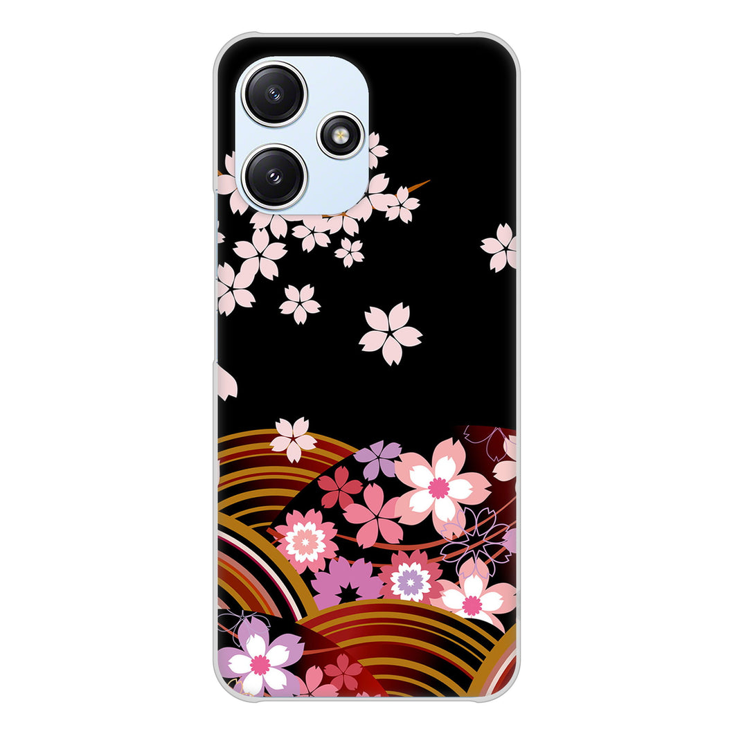 Redmi 12 5G XIG03 au 高画質仕上げ 背面印刷 ハードケース 【1237 和柄＆筆文字・夜桜の宴】