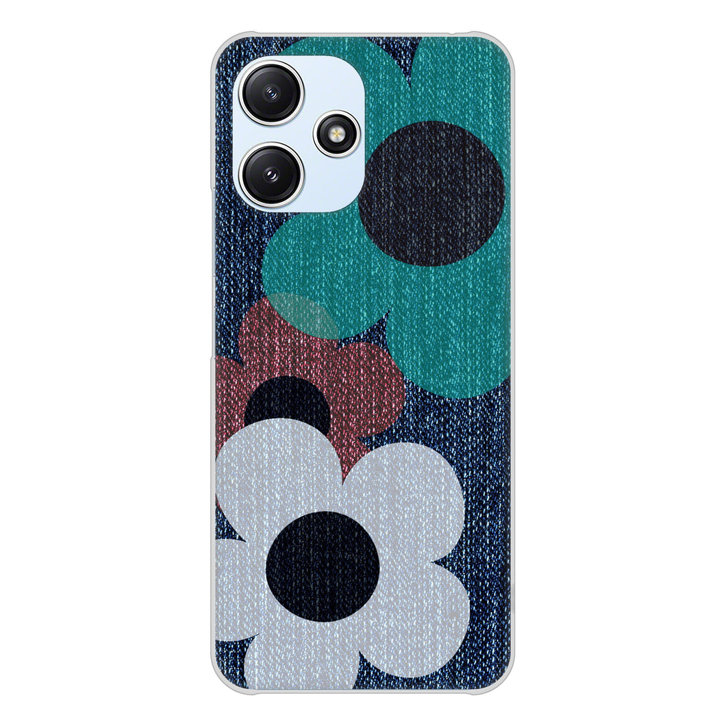 Redmi 12 5G XIG03 au 高画質仕上げ 背面印刷 ハードケース 【EK869 ルーズフラワーinデニム風】