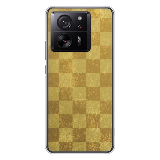 Xiaomi 13T XIG04 au 高画質仕上げ 背面印刷 ハードケース 【619 市松模様-金（骨董風に傷んだイメージ）】