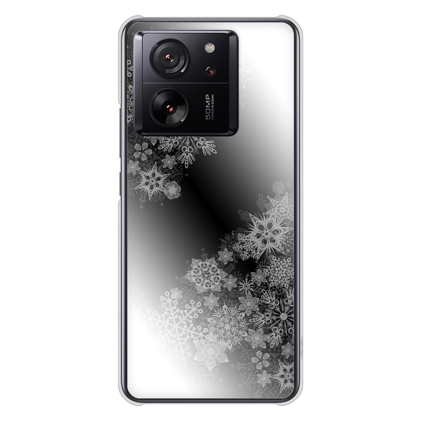 Xiaomi 13T XIG04 au 高画質仕上げ 背面印刷 ハードケース 【YJ340 モノトーン 雪の結晶 】
