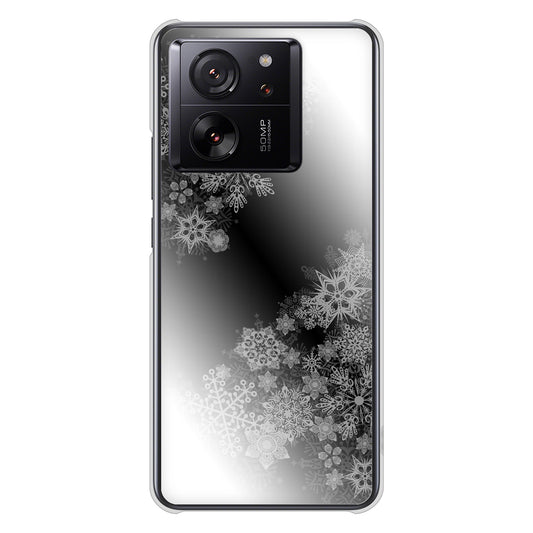 Xiaomi 13T XIG04 au 高画質仕上げ 背面印刷 ハードケース 【YJ340 モノトーン 雪の結晶 】