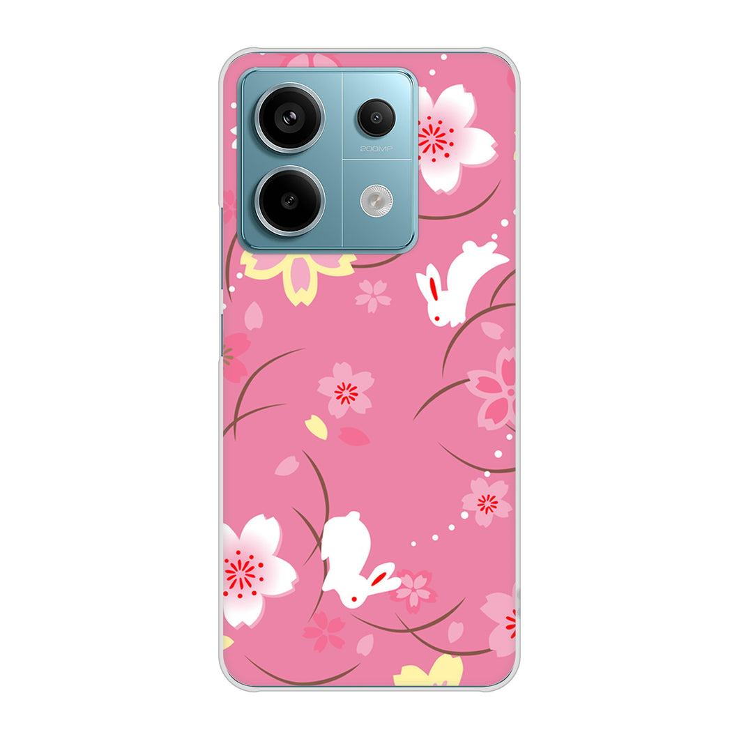 Xiaomi Redmi Note 13 Pro 5G XIG05 au 高画質仕上げ 背面印刷 ハードケース 【149 桜と白うさぎ】