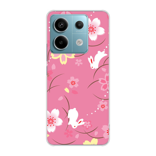 Xiaomi Redmi Note 13 Pro 5G XIG05 au 高画質仕上げ 背面印刷 ハードケース 【149 桜と白うさぎ】