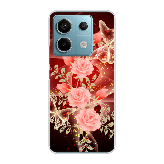 Xiaomi Redmi Note 13 Pro 5G XIG05 au 高画質仕上げ 背面印刷 ハードケース 【VA824 魅惑の蝶とピンクのバラ】