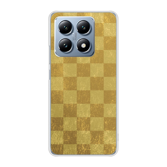 Xiaomi 14T XIG07 au 高画質仕上げ 背面印刷 ハードケース 【619 市松模様-金（骨董風に傷んだイメージ）】