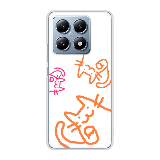 Xiaomi 14T XIG07 au 高画質仕上げ 背面印刷 ハードケース 【1098 手まねきする3匹のネコ】