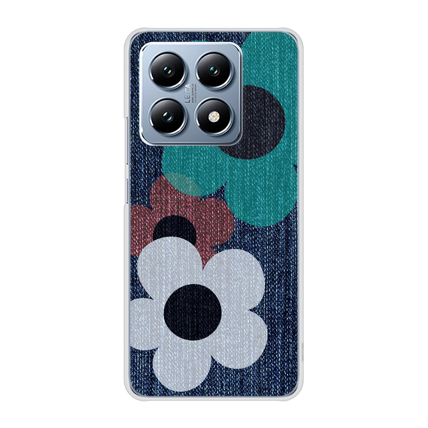 Xiaomi 14T XIG07 au 高画質仕上げ 背面印刷 ハードケース 【EK869 ルーズフラワーinデニム風】