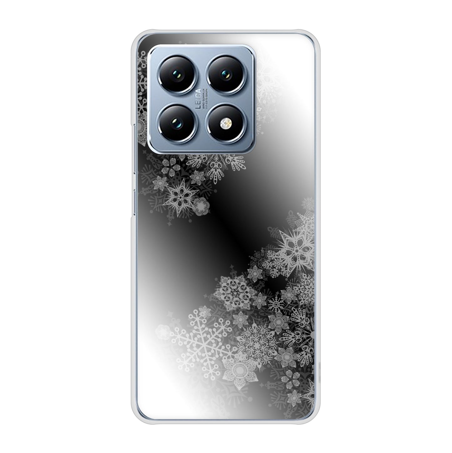 Xiaomi 14T XIG07 au 高画質仕上げ 背面印刷 ハードケース 【YJ340 モノトーン 雪の結晶 】