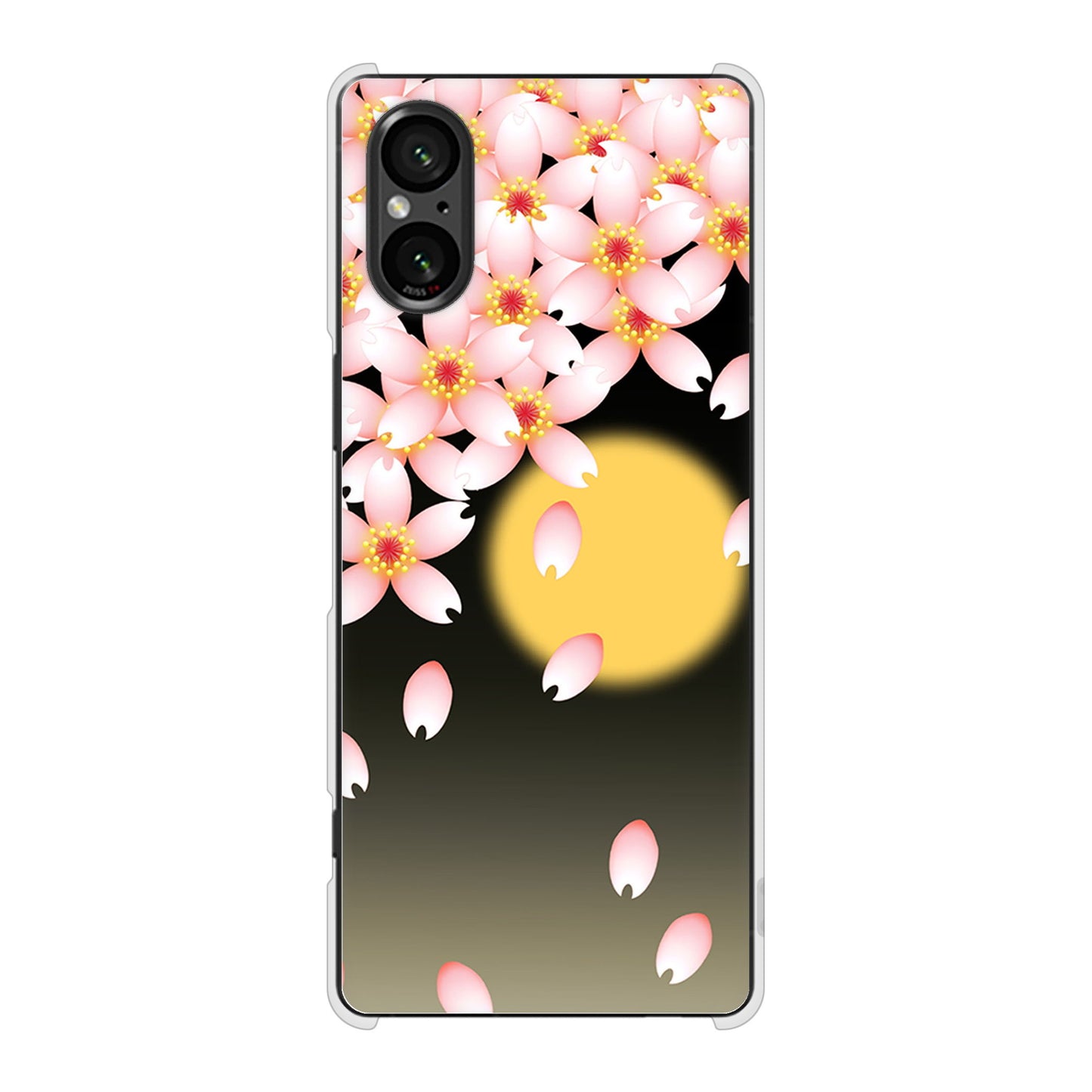 Xperia 5 V XQ-DE44 高画質仕上げ 背面印刷 ハードケース 【136 満月と夜桜】