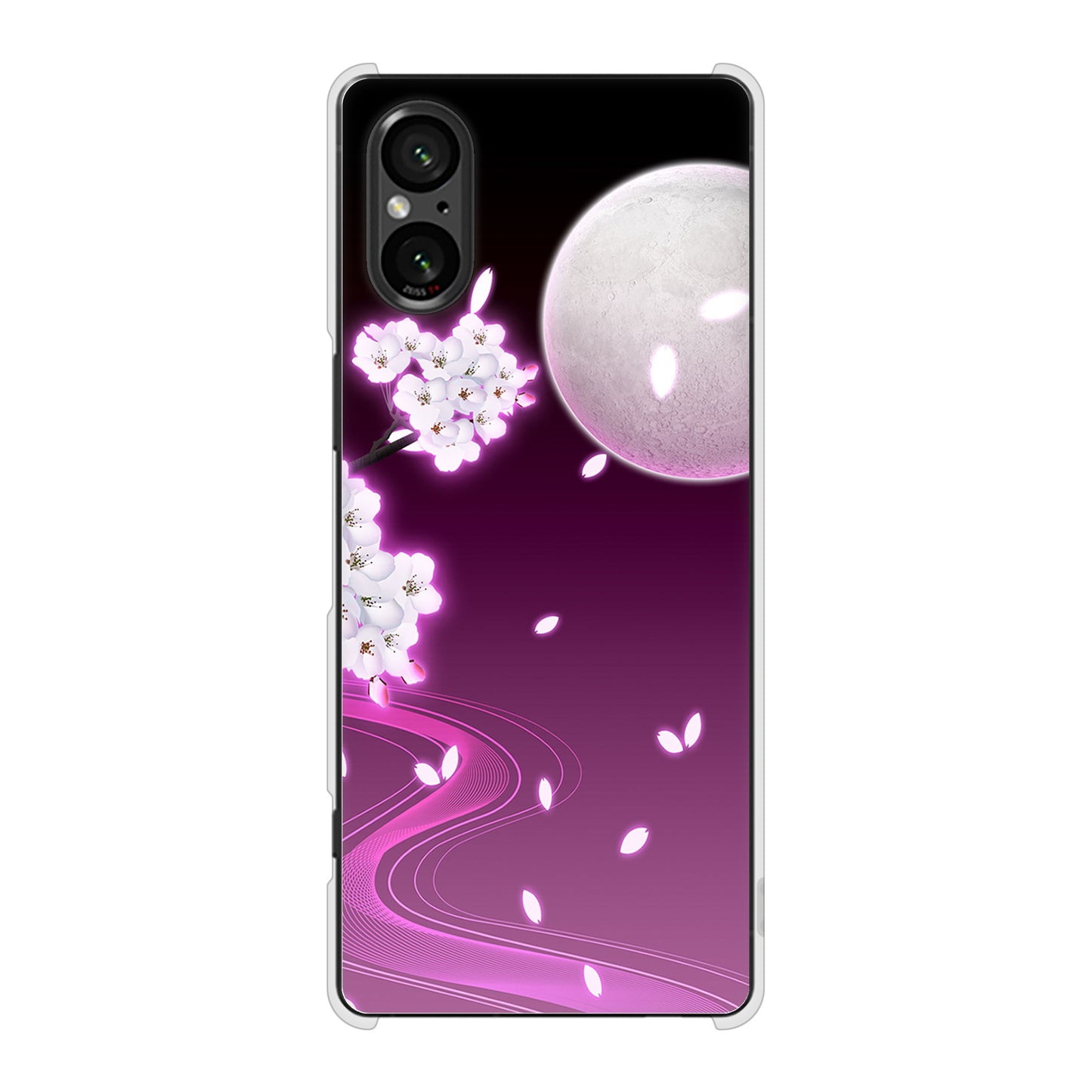 Xperia 5 V XQ-DE44 高画質仕上げ 背面印刷 ハードケース 【1223 紫に染まる月と桜】