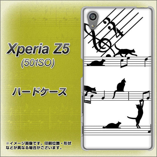 SoftBank エクスペリアZ5 501SO 高画質仕上げ 背面印刷 ハードケース【1112 音符とじゃれるネコ2】