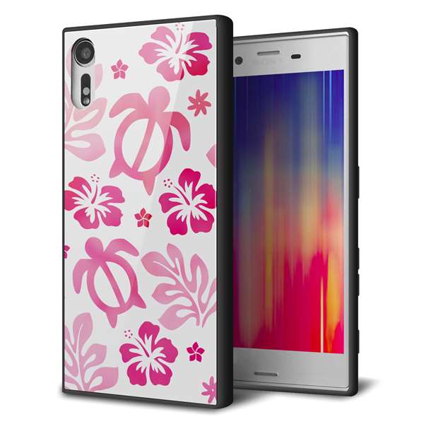 softbank エクスペリアXZ 601SO 強化ガラス＆TPUスマホケース ガラプリ【SC879 ハワイアンアロハホヌ（ピンク）】