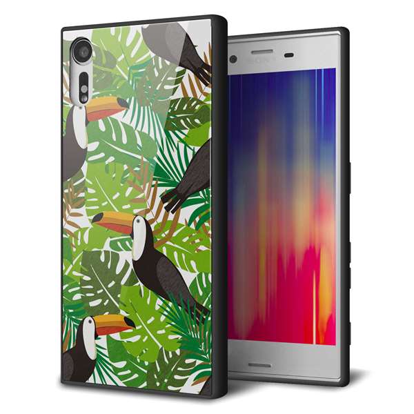 softbank エクスペリアXZ 601SO 強化ガラス＆TPUスマホケース ガラプリ【SC894 ボタニカル トロピカルバード】