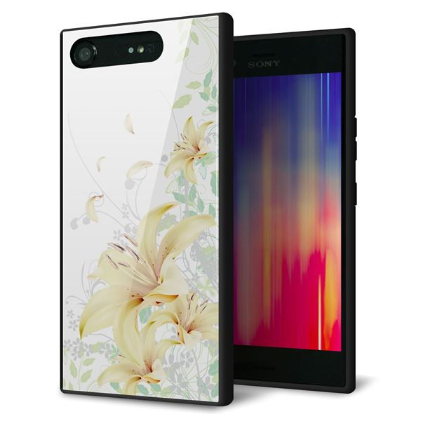 SoftBank エクスペリア XZ1 701SO 強化ガラス＆TPUスマホケース ガラプリ【SC851 ユリ（ホワイト）】