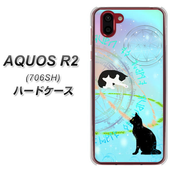 softbank アクオス R2 706SH 高画質仕上げ 背面印刷 ハードケース【YJ329 魔法陣猫　キラキラ　パステル】