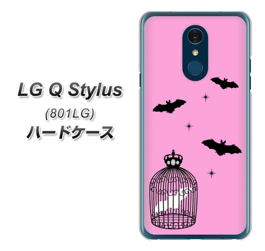 Y!mobile LG Q Stylus 801LG 高画質仕上げ 背面印刷 ハードケース【AG808 こうもりの王冠鳥かご（ピンク×黒）】