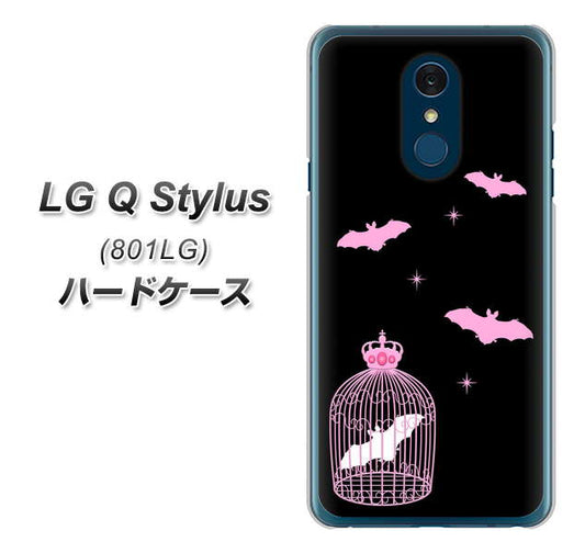 Y!mobile LG Q Stylus 801LG 高画質仕上げ 背面印刷 ハードケース【AG809 こうもりの王冠鳥かご（黒×ピンク）】