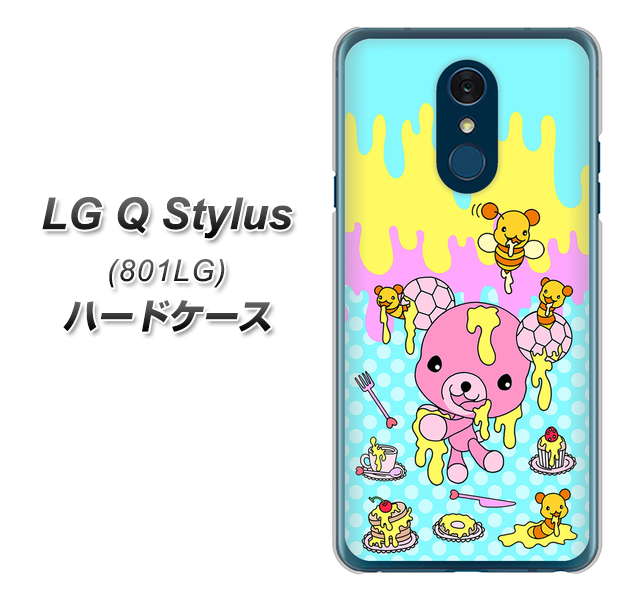 Y!mobile LG Q Stylus 801LG 高画質仕上げ 背面印刷 ハードケース【AG821 ハニベア（水玉水色）】