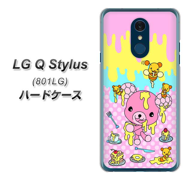 Y!mobile LG Q Stylus 801LG 高画質仕上げ 背面印刷 ハードケース【AG822 ハニベア（水玉ピンク）】