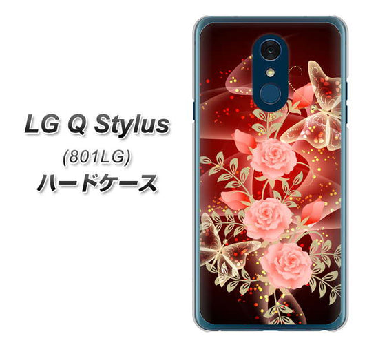Y!mobile LG Q Stylus 801LG 高画質仕上げ 背面印刷 ハードケース【VA824 魅惑の蝶とピンクのバラ】
