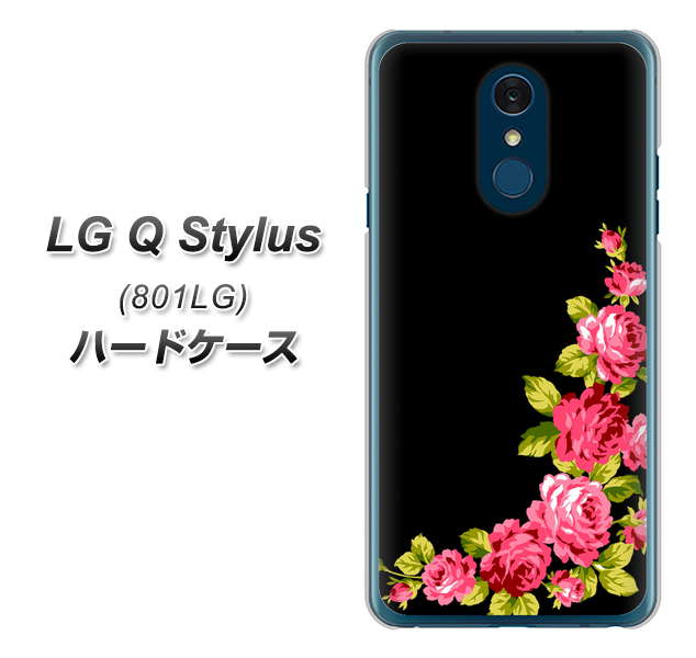 Y!mobile LG Q Stylus 801LG 高画質仕上げ 背面印刷 ハードケース【VA826 バラのフレーム(黒)】