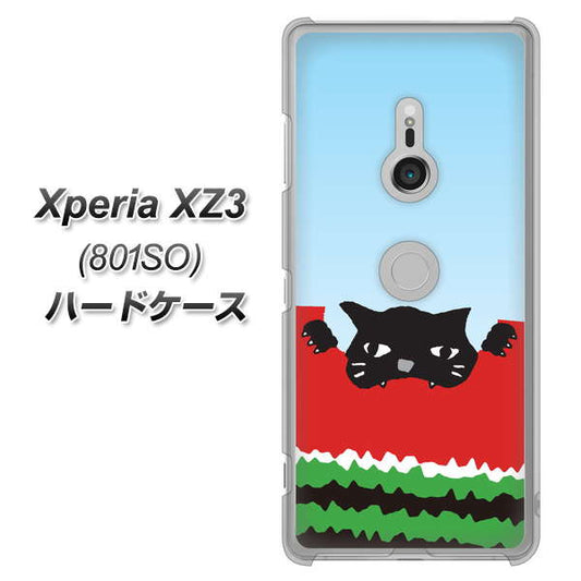 SoftBank エクスペリア XZ3 801SO 高画質仕上げ 背面印刷 ハードケース【IA815 すいかをかじるネコ(大)】