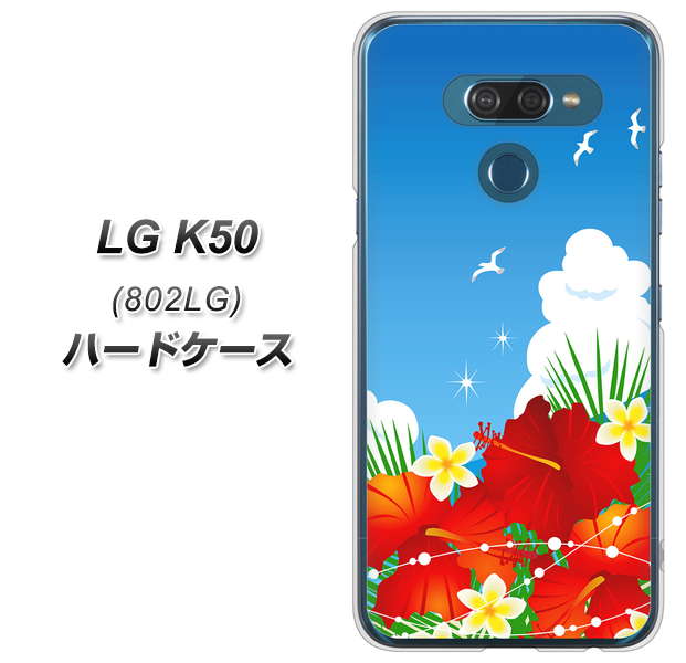 softbank LG K50 802LG 高画質仕上げ 背面印刷 ハードケース【VA821 ハイビスカスと青空】