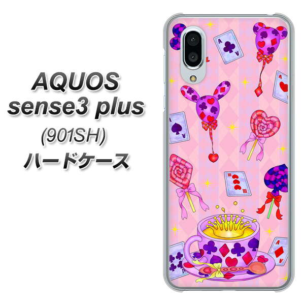 SoftBank アクオスセンス3 プラス 901SH 高画質仕上げ 背面印刷 ハードケース【AG817 トランプティー（ピンク）】