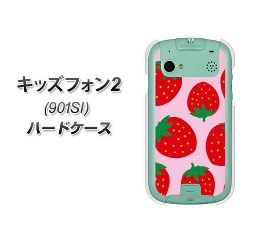 SoftBank キッズフォン2 901SI 高画質仕上げ 背面印刷 ハードケース【SC820 大きいイチゴ模様レッドとピンク】