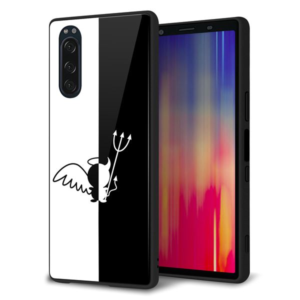 softbank エクスペリア5 901SO 強化ガラス＆TPUスマホケース ガラプリ【027 ハーフデビット】