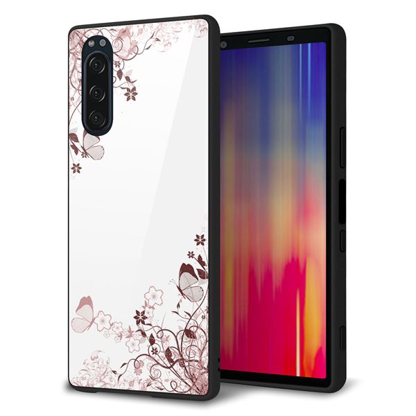 softbank エクスペリア5 901SO 強化ガラス＆TPUスマホケース ガラプリ【142 桔梗と桜と蝶】